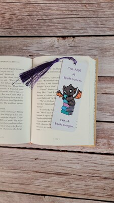 I'm not a Book Worm I'm a Book Dragon Cute Metal Book Mark  - Perfect for Book Lovers and Gift Giving, Bookmark with tassels, Set of 4 - image2